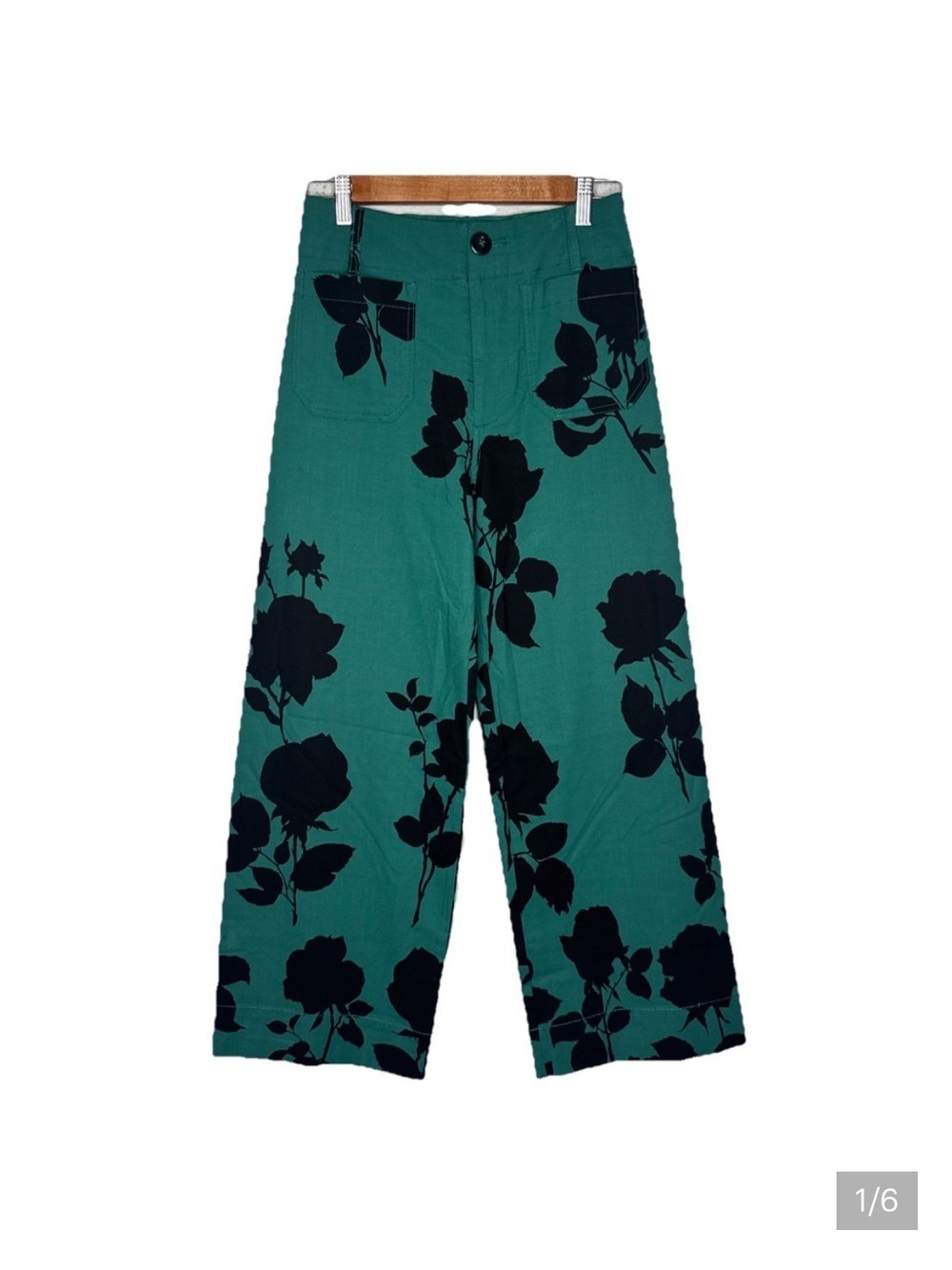 Maeve Anthropologie Collette Pants in Green and Black- Wide Leg size 29